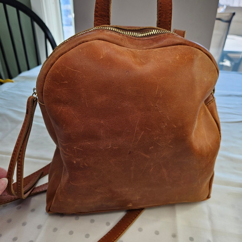 Raven + Lily Brown Natural Leather Minimalist‎ Backpack
